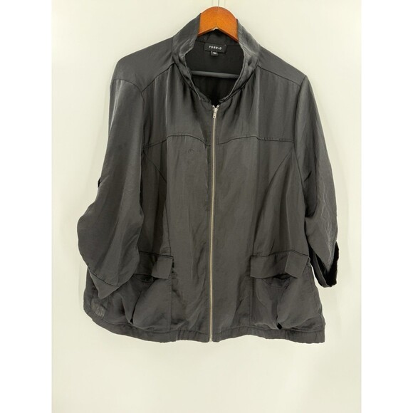 Torrid Black Jacket Full Zip With Pockets Roll Tab Sleeves Size 2X - Picture 3 of 9